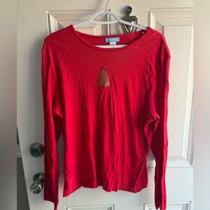 Jennifer Moore Red Long Sleeve Top with Gold Accent